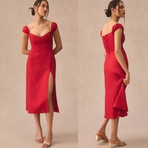 Reformation Bridgton Linen Dress Cherry Red Size 8